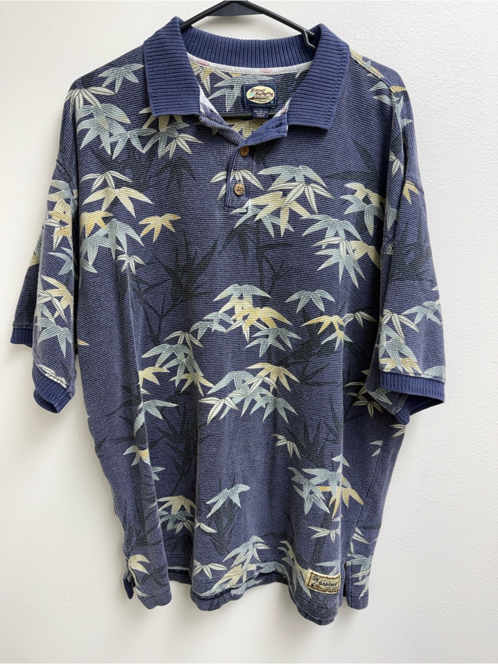 VINTAGE Tommy Bahama Navy Blue Bamboo-Print Polo